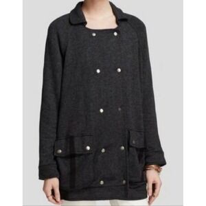 Free People Jacket Women's Small ‎ Slouchy Pea Coat Linen Blend Pockets Gray